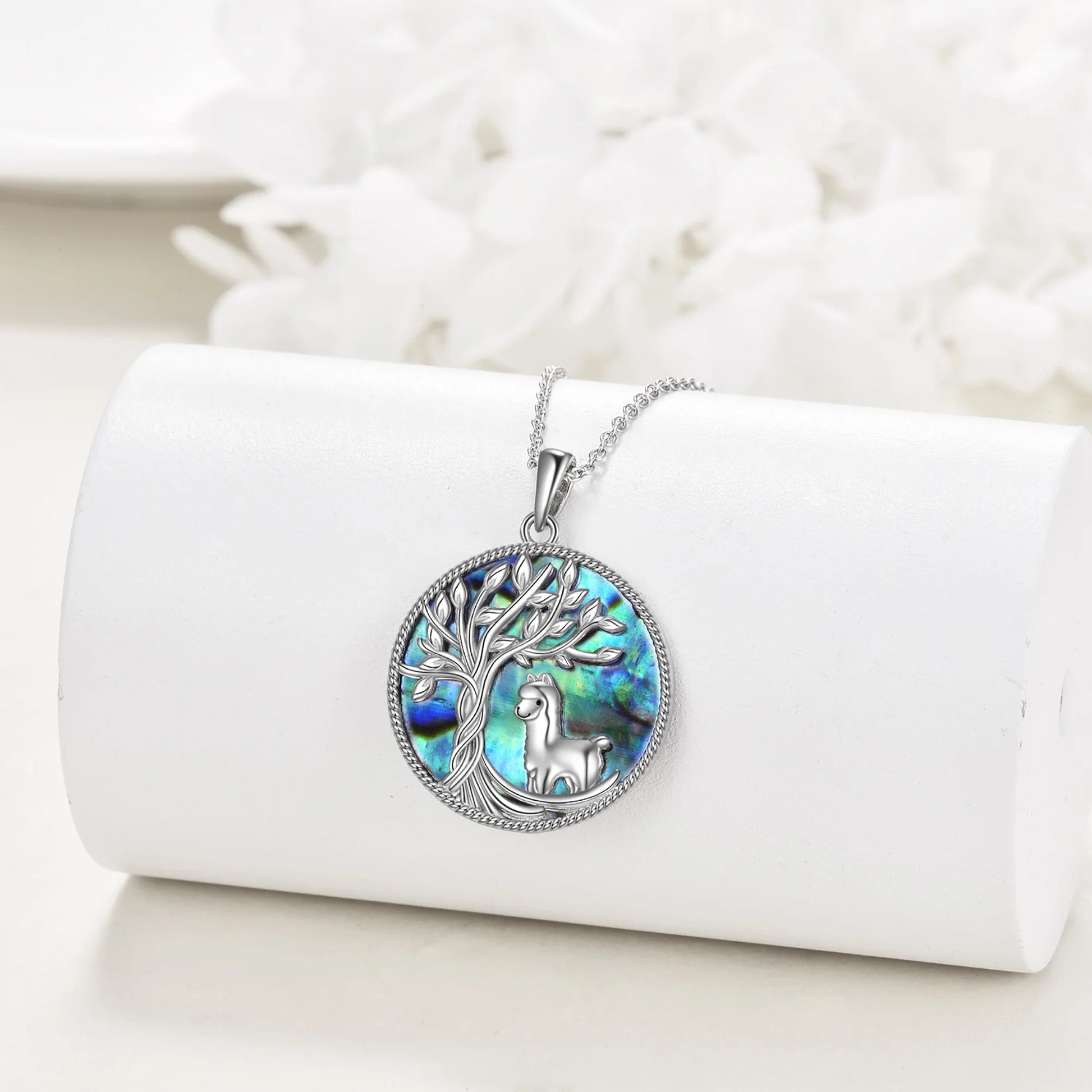 Tree of Life Panda Necklace Sterling Silver with Abalone Shell Animal Pendant Jewelry Birthday Anniversary Mothers Valentines Day Gifts for Women