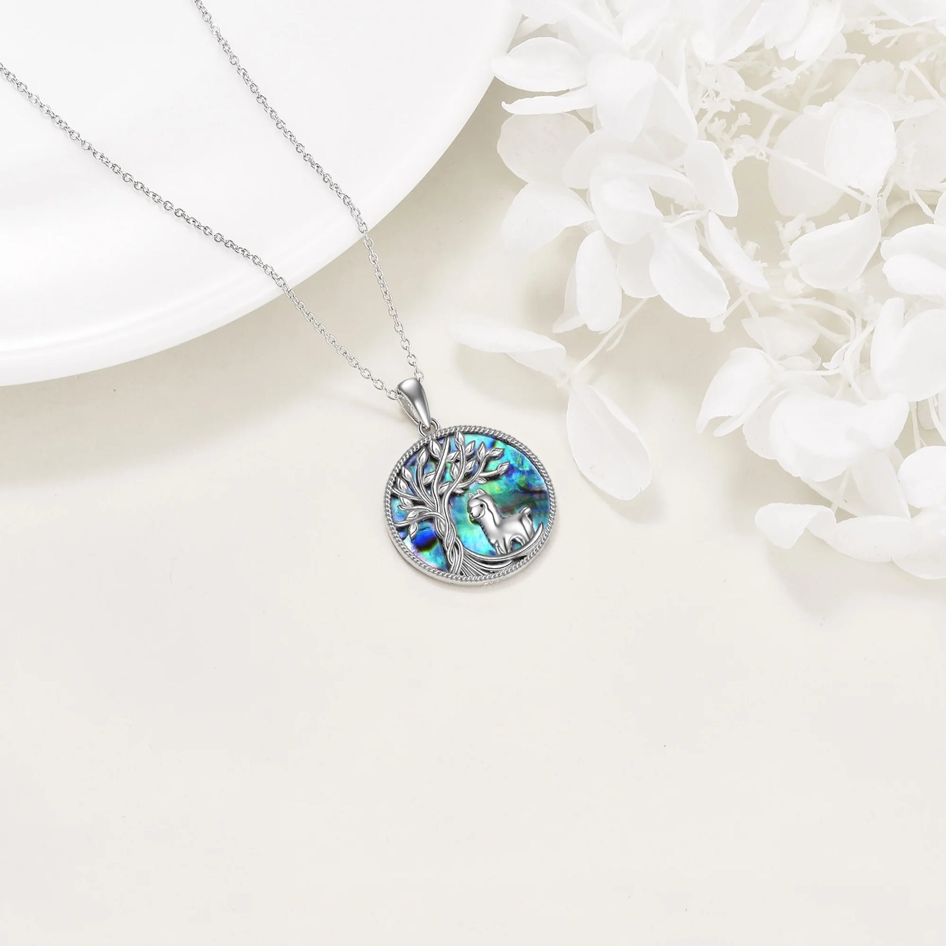 Tree of Life Panda Necklace Sterling Silver with Abalone Shell Animal Pendant Jewelry Birthday Anniversary Mothers Valentines Day Gifts for Women