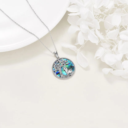 Tree of Life Panda Necklace Sterling Silver with Abalone Shell Animal Pendant Jewelry Birthday Anniversary Mothers Valentines Day Gifts for Women